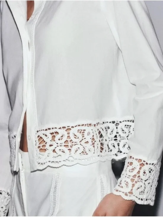 Zara white lace-trim blouse, new with tag - Picture 4 of 12